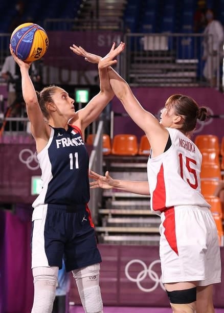 Ana Maria Filip of Team France shoots in the 3x3 Basketball competition on day four of the Tokyo 2020 Olympic Games at Aomi Urban Sports Park on July...