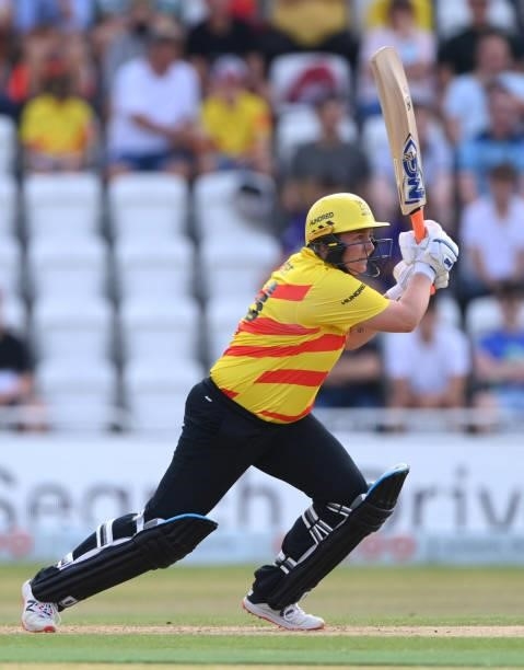 Rockets batter Rachel Priest in action during the Hundred match between Trent Rockets and Northern Superchargers at Trent Bridge on July 26, 2021 in...