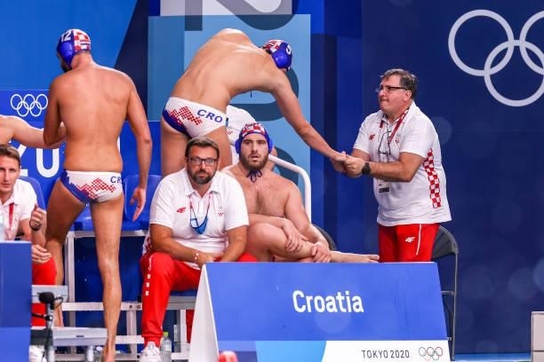 Maro Jokovic of Croatia during the Tokyo 2020 Olympic Waterpolo Tournament men match between Australia and Croatia at Tatsumi Waterpolo Centre on...