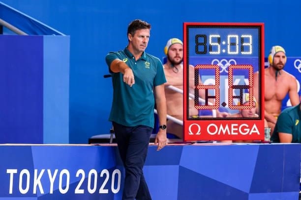 Head coach Elvis Fatovic of Australia during the Tokyo 2020 Olympic Waterpolo Tournament men match between Australia and Croatia at Tatsumi Waterpolo...