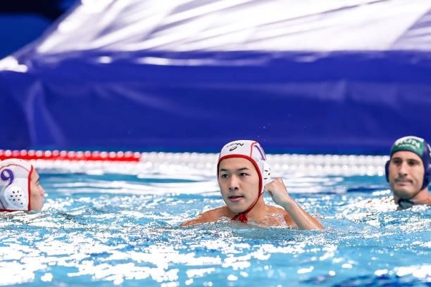 Yusuke Inaba of Japan during the Tokyo 2020 Olympic Waterpolo Tournament men match between Japan and Hungary at Tatsumi Waterpolo Centre on July 27,...