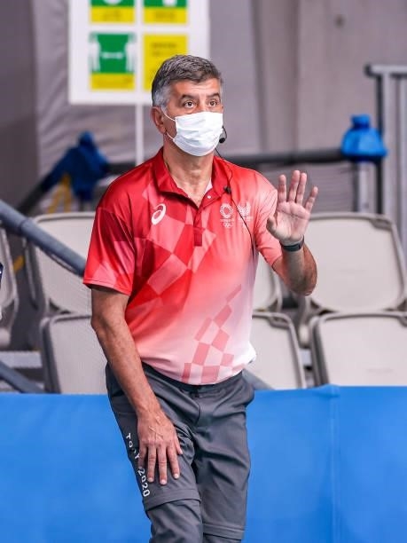 Referee Nenad Peris during the Tokyo 2020 Olympic Waterpolo Tournament men match between Japan and Hungary at Tatsumi Waterpolo Centre on July 27,...