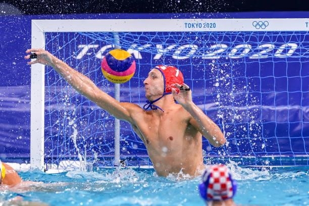 Marko Bijac of Croatia during the Tokyo 2020 Olympic Waterpolo Tournament men match between Australia and Croatia at Tatsumi Waterpolo Centre on July...
