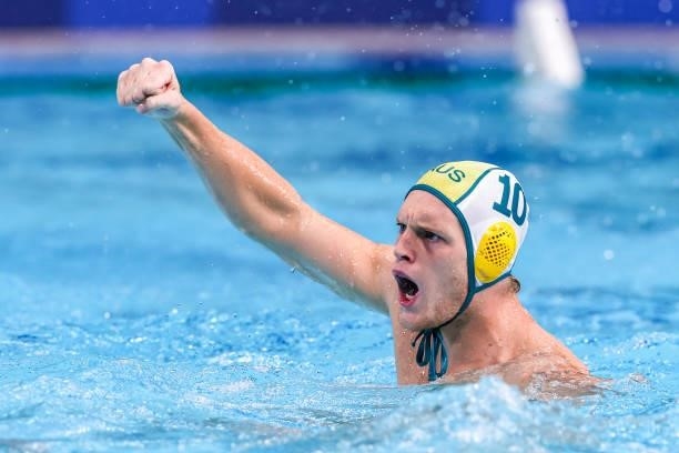 Timothy Putt of Australia during the Tokyo 2020 Olympic Waterpolo Tournament men match between Australia and Croatia at Tatsumi Waterpolo Centre on...
