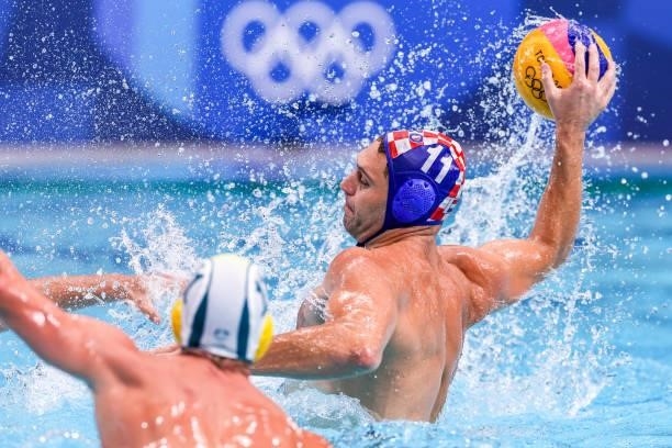 Paulo Obradovic of Croatia during the Tokyo 2020 Olympic Waterpolo Tournament men match between Australia and Croatia at Tatsumi Waterpolo Centre on...
