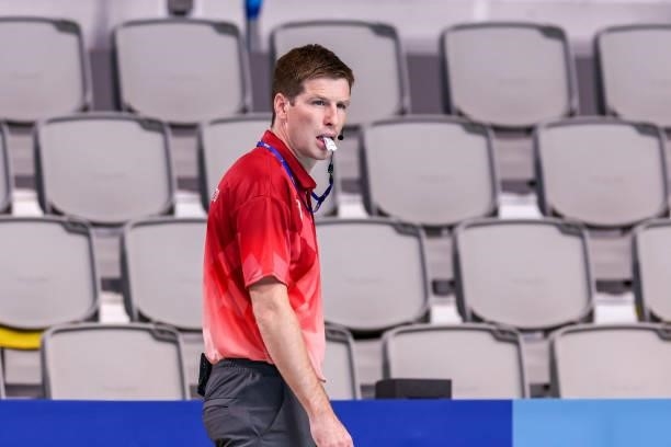 Referee Frank Ohme during the Tokyo 2020 Olympic Waterpolo Tournament men match between Australia and Croatia at Tatsumi Waterpolo Centre on July 27,...