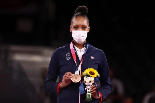 Bronze medalist Althea Laurin of Team France poses with the bronze medal for the Women's +67kg Taekwondo on day four of the Tokyo 2020 Olympic Games...
