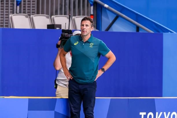 Head coach Elvis Fatovic of Australia during the Tokyo 2020 Olympic Waterpolo Tournament men match between Australia and Croatia at Tatsumi Waterpolo...