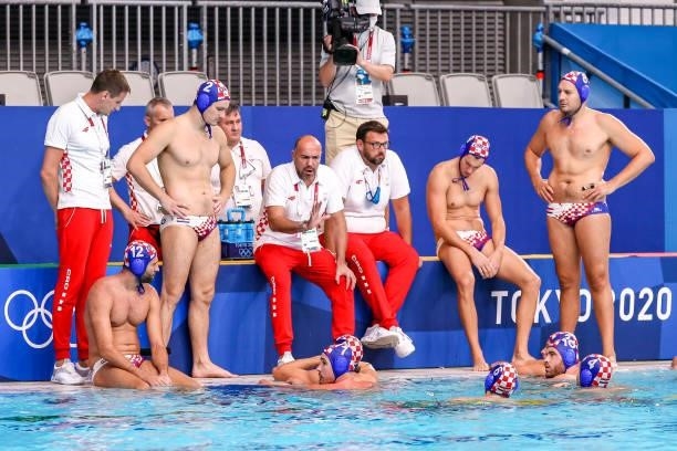 Team Croatia during the Tokyo 2020 Olympic Waterpolo Tournament men match between Australia and Croatia at Tatsumi Waterpolo Centre on July 27, 2021...