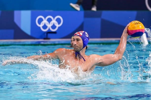 Maro Jokovic of Croatia during the Tokyo 2020 Olympic Waterpolo Tournament men match between Australia and Croatia at Tatsumi Waterpolo Centre on...