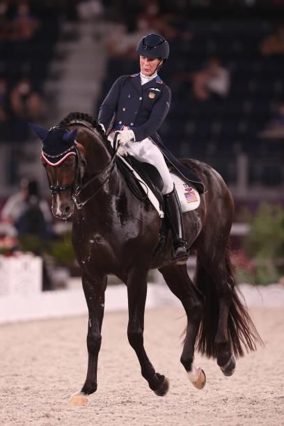 Sabine Schut-Kery of Team USA riding Sanceo competes in the Dressage Team Grand Prix Special Team Final on day four of the Tokyo 2020 Olympic Games...