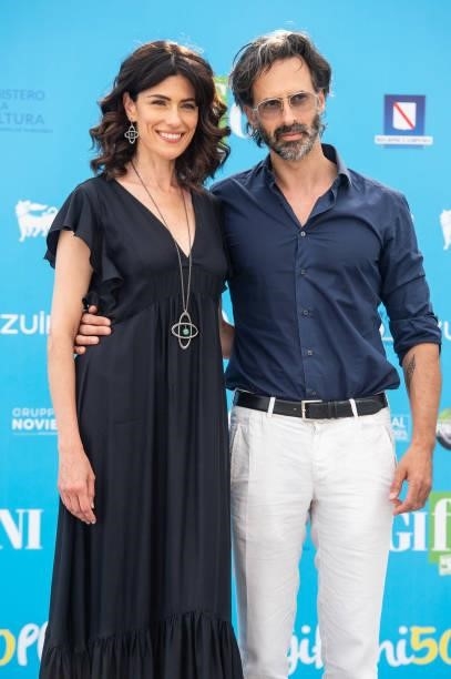Anna Valle and Ulisse Lendaro attends the photocall at the Giffoni Film Festival 2021 on July 27, 2021 in Giffoni Valle Piana, Italy.