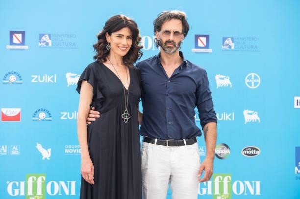 Anna Valle and Ulisse Lendaro attends the photocall at the Giffoni Film Festival 2021 on July 27, 2021 in Giffoni Valle Piana, Italy.