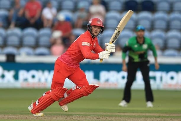 Ben Duckett of Welsh Fire bats during The Hundred match between Welsh Fire and Southern Brave at Sophia Gardens on July 27, 2021 in Cardiff, Wales.