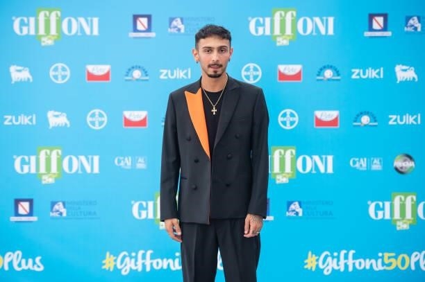 Emanuele Caso, aka Random, attends the blue carpet at the Giffoni Film Festival 2021 on July 27, 2021 in Giffoni Valle Piana, Italy.
