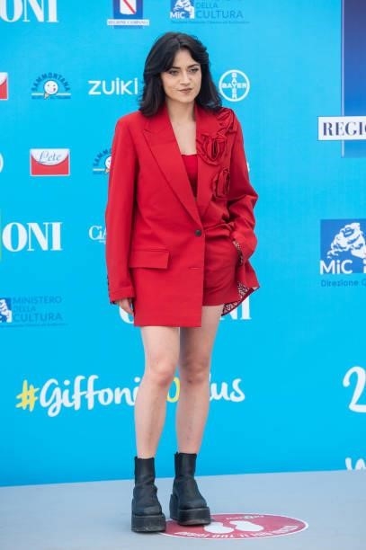 Veronica Lucchesi from La Rappresentante di lista attends the photocall at the Giffoni Film Festival 2021 on July 27, 2021 in Giffoni Valle Piana,...