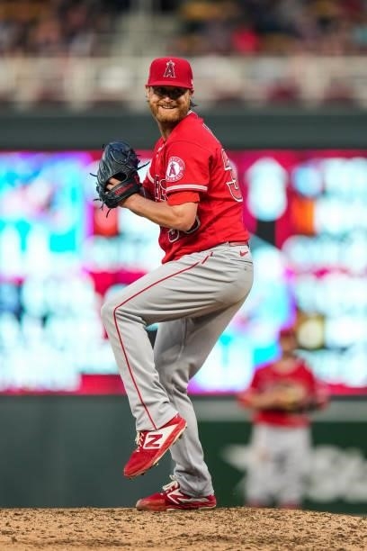 Alex Cobb of the Los Angeles Angels pitches against the Minnesota Twins on July 23, 2021 at Target Field in Minneapolis, Minnesota.
