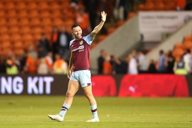 Phil Bardsley of Burnley acknowledges the fans after the Pre-Season Friendly match between Blackpool and Burnley at Bloomfield Road on July 27, 2021...
