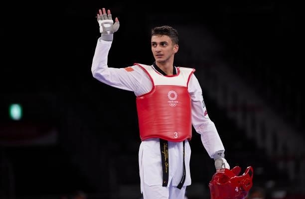Vito Dell'Aquila of Team Italy celebrates after defeating Mohamed Khalil Jendoubi of Team Tunisia during the Men's -58kg Taekwondo Gold Medal contest...