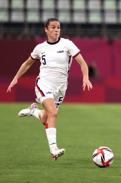 Kelley O'Hara of Team United States chases the ball during the Women's Football Group G match between United States and Australia on day four of the...