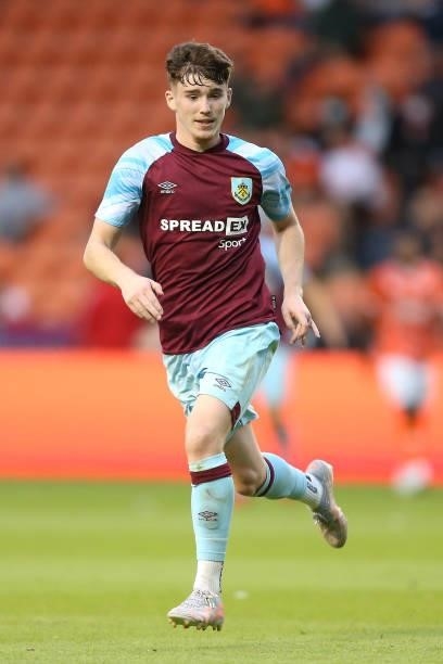 Lewis Richardson of Burnley in action during the Pre-Season Friendly match between Blackpool and Burnley at Bloomfield Road on July 27, 2021 in...