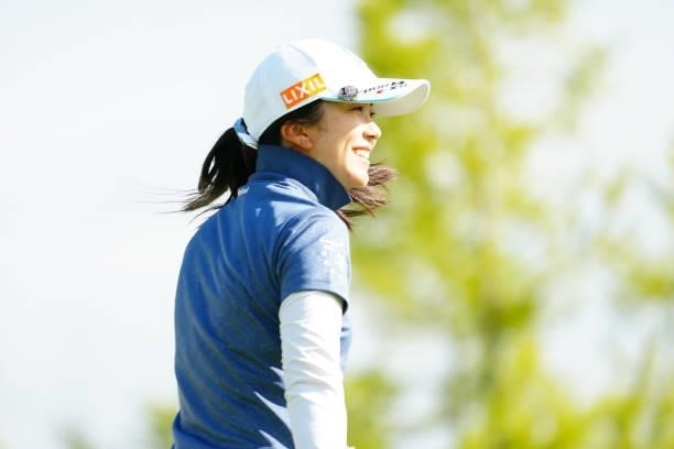 Kotone Hori of Japan smiles on the 10th tee during the Pro-Am ahead of Rakuten Super Ladies at Tokyu Grand Oak Golf Club on July 28, 2021 in Kato,...