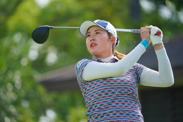 Momoko Osato of Japan hits her tee shot on the 1st hole during the Pro-Am ahead of Rakuten Super Ladies at Tokyu Grand Oak Golf Club on July 28, 2021...
