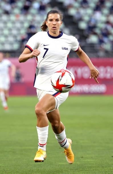 Tobin Heath of Team United States chases down the ball while playing against Australia during the Women's Group G match on day four of the Tokyo 2020...