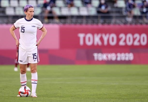 Megan Rapinoe of Team United States looks on while playing against Australia during the Women's Group G match on day four of the Tokyo 2020 Olympic...
