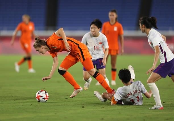 Vivianne Miedema of Team Netherlands controls the ball during the Women's Group F match between Netherlands and China on day four of the Tokyo 2020...