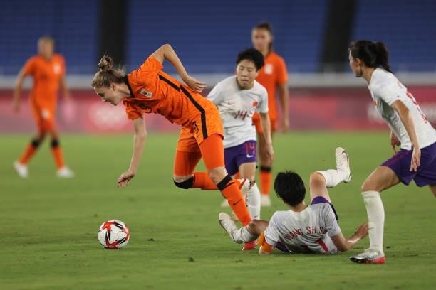 Vivianne Miedema of Team Netherlands controls the ball during the Women's Group F match between Netherlands and China on day four of the Tokyo 2020...