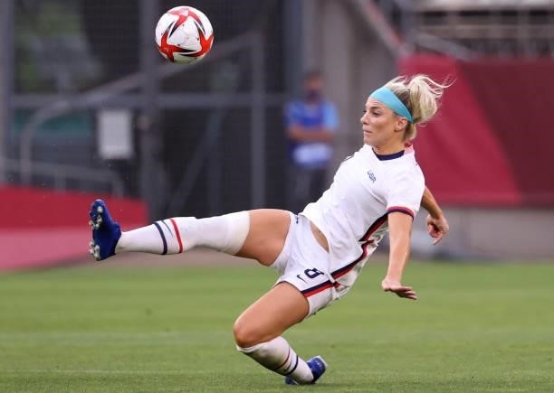 Julie Ertz of Team United States plays against Australia during the Women's Group G match on day four of the Tokyo 2020 Olympic Games at Kashima...