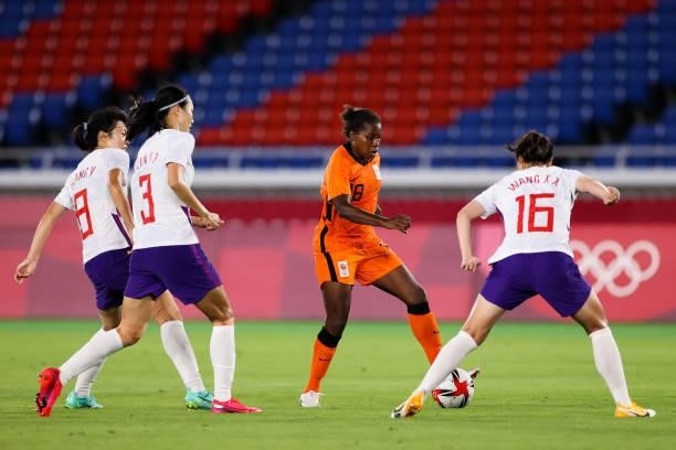 Beerensteyn Lineth of Netherland controls the ball in the Women's First Round match during the Tokyo 2020 Olympic Games between Netherland and China...