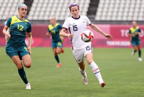 Megan Rapinoe of Team United States plays against Australia during the Women's Group G match on day four of the Tokyo 2020 Olympic Games at Kashima...