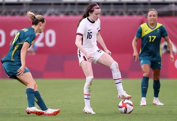 Rose Lavelle of Team United States plays against Australia during the Women's Group G match on day four of the Tokyo 2020 Olympic Games at Kashima...