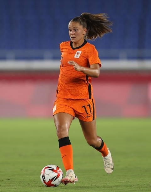 Dominique Janssen of Team Netherlands in action during the Women's Group F match between Netherlands and China on day four of the Tokyo 2020 Olympic...