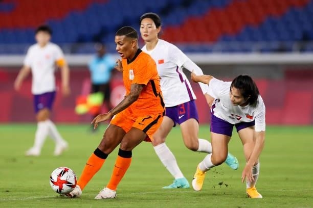 Van De Sanden Shanice of Netherland controls the ball in the Women's First Round match during the Tokyo 2020 Olympic Games between Netherland and...