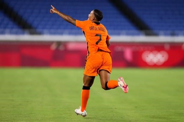 Van De Sanden Shanice of Netherland celebrates her scoring in the Women's First Round match during the Tokyo 2020 Olympic Games between Netherland...