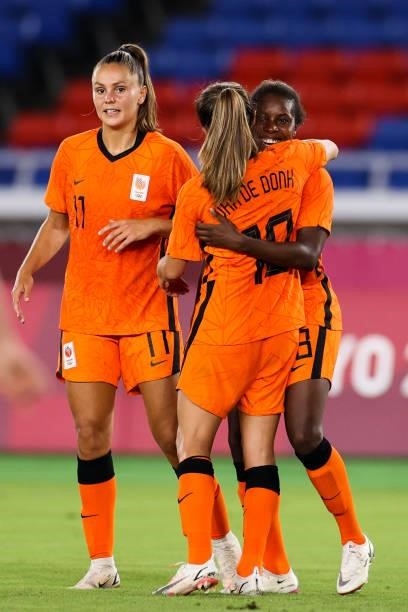 Smits Joelle of Netherland celebrates her scoring in the Women's First Round match during the Tokyo 2020 Olympic Games between Netherland and China...