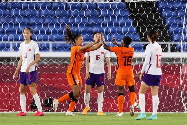 Martens Lieke of Netherland celebrates her scoring in the Women's First Round match during the Tokyo 2020 Olympic Games between Netherland and China...