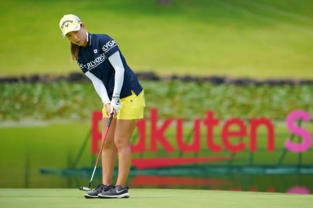 Momoko Ueda of Japan attempts a putt on the 18th green during the Pro-Am ahead of Rakuten Super Ladies at Tokyu Grand Oak Golf Club on July 28, 2021...