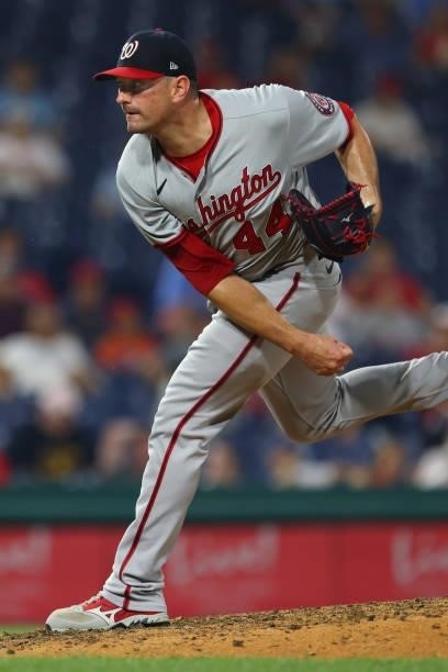 Daniel Hudson of the Washington Nationals in action against the Philadelphia Phillies during a game at Citizens Bank Park on July 26, 2021 in...