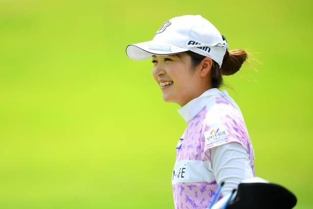 Kana Mikashima of Japan smiles on the 9th hole during the Pro-Am ahead of Rakuten Super Ladies at Tokyu Grand Oak Golf Club on July 28, 2021 in Kato,...