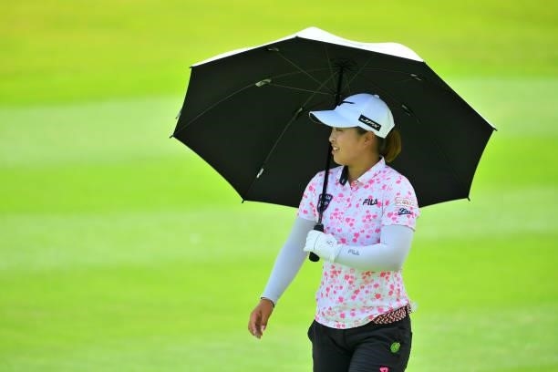 Mao Saigo of Japan is seen on the 9th hole during the Pro-Am ahead of Rakuten Super Ladies at Tokyu Grand Oak Golf Club on July 28, 2021 in Kato,...