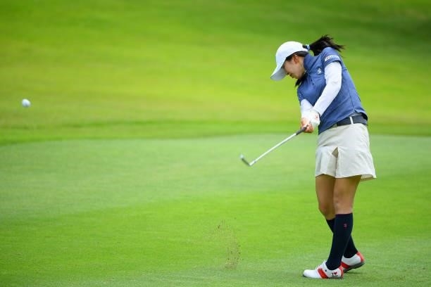 Kotone Hori of Japan hits her second shot on the 9th hole during the Pro-Am ahead of Rakuten Super Ladies at Tokyu Grand Oak Golf Club on July 28,...