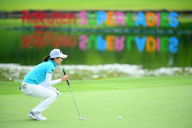 Hina Arakaki of Japan lines up a putt on the 9th green during the Pro-Am ahead of Rakuten Super Ladies at Tokyu Grand Oak Golf Club on July 28, 2021...
