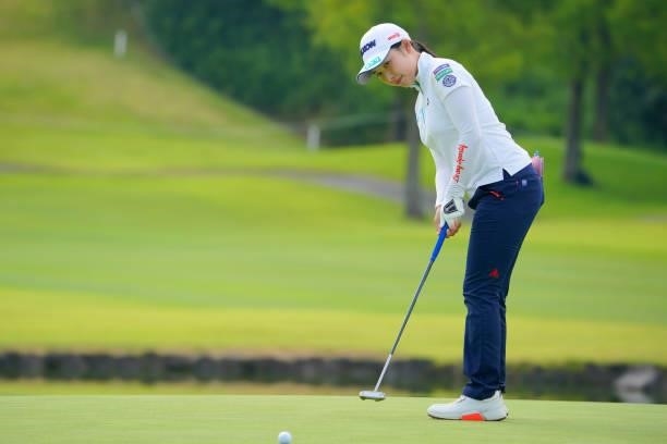 Sakura Koiwai of Japan attempts a putt on the 18th green during the Pro-Am ahead of Rakuten Super Ladies at Tokyu Grand Oak Golf Club on July 28,...