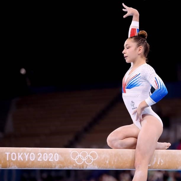 Carolann Heduit of France competing on Women's Team Final during the Tokyo 2020 Olympic Games at the Ariake Gymnastics Centre on July 27, 2021 in...