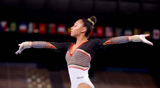 Jutta Verkest of Belgium competing on Women's Team Final during the Tokyo 2020 Olympic Games at the Ariake Gymnastics Centre on July 27, 2021 in...