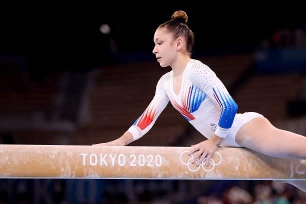 Carolann Heduit of France competing on Women's Team Final during the Tokyo 2020 Olympic Games at the Ariake Gymnastics Centre on July 27, 2021 in...